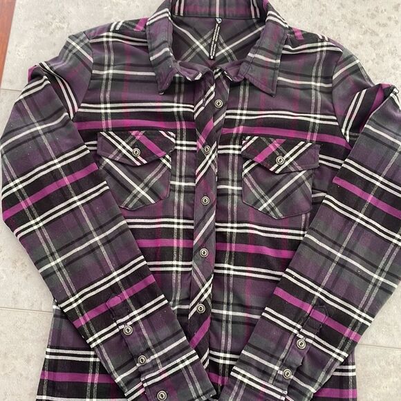 KUHL women’s purple and black plaid flannel long sleeve shirt size Small - Picture 3 of 16